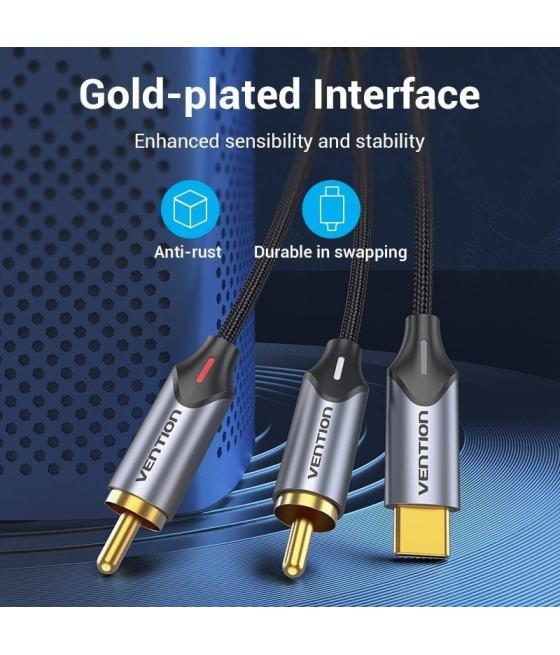 Cable conversor vention bguhf/ 2x rca macho - usb tipo-c macho/ 1m/ gris