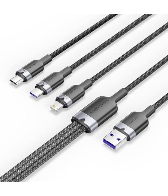 Cable usb 2.0 lightning vention ctpbg/ usb macho/ usb tipo-c macho - microusb macho - lightning macho/ 1.5m/ negro