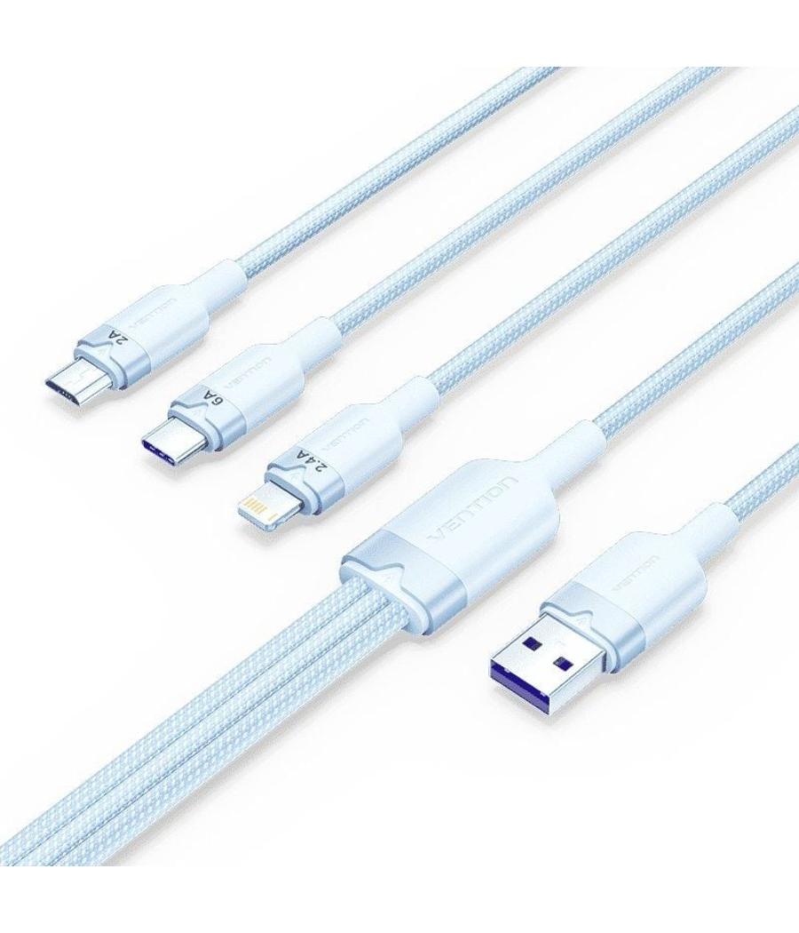 Cable usb 2.0 lightning vention ctplg/ usb macho/ usb tipo-c macho - microusb macho - lightning macho/ 1.5m/ azul