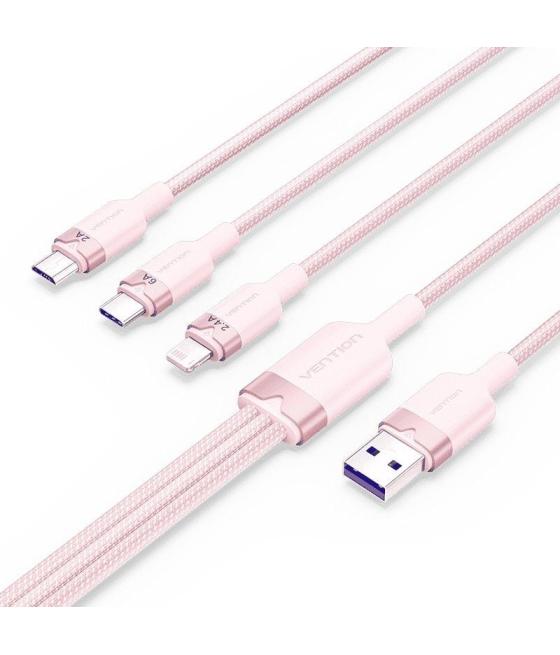 Cable usb 2.0 lightning vention ctppg/ usb macho/ usb tipo-c macho - microusb macho - lightning macho/ 1.5m/ rosa