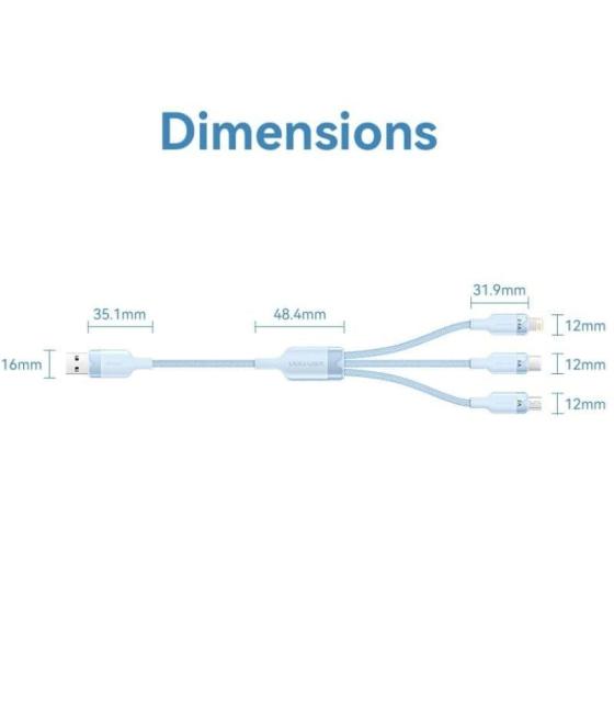 Cable usb 2.0 lightning vention ctppg/ usb macho/ usb tipo-c macho - microusb macho - lightning macho/ 1.5m/ rosa