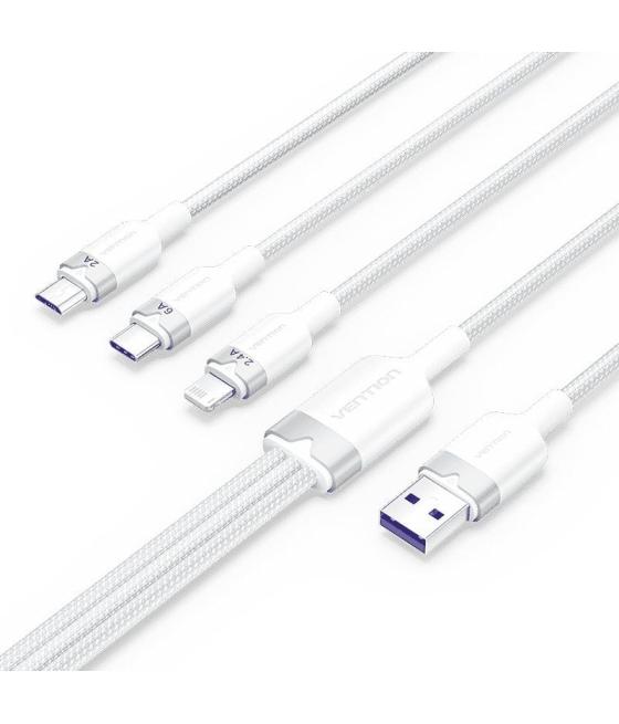 Cable usb 2.0 lightning vention ctpwg/ usb macho/ usb tipo-c macho - microusb macho - lightning macho/ 1.5m/ blanco