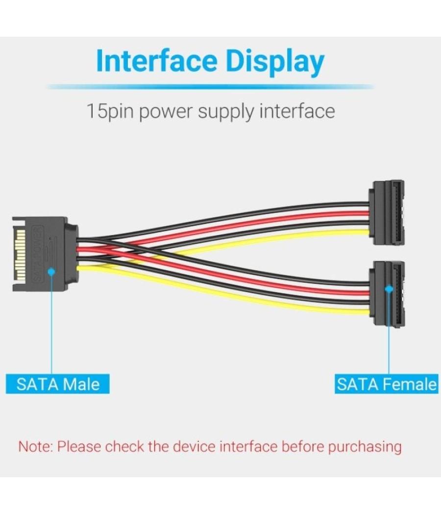 Cable alimentación vention kdbbb/ sata macho - 2x sata hembra/ 15cm/ negro