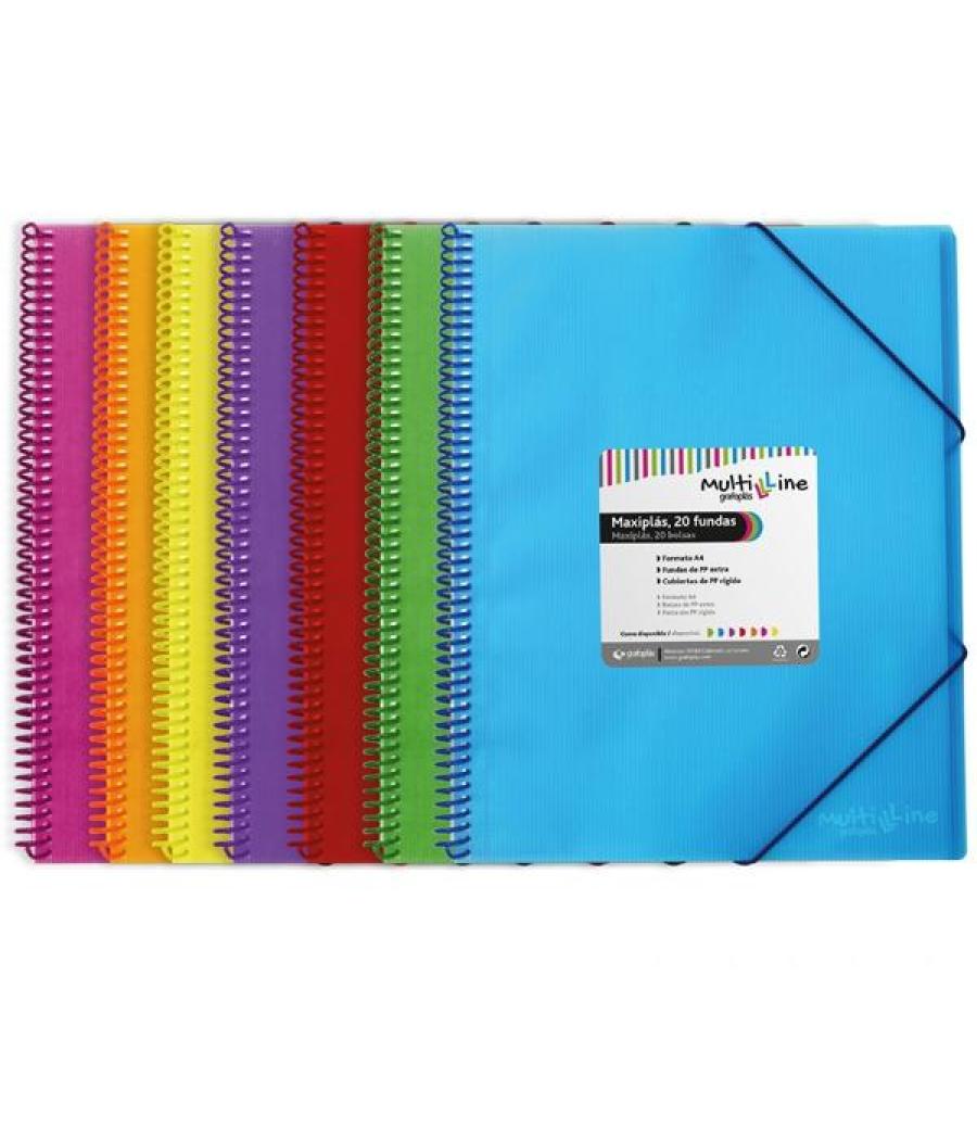 Grafoplás carpeta maxiplás pp multiline a4 en espiral con gomas violeta - contiene 50 fundas pp extra -