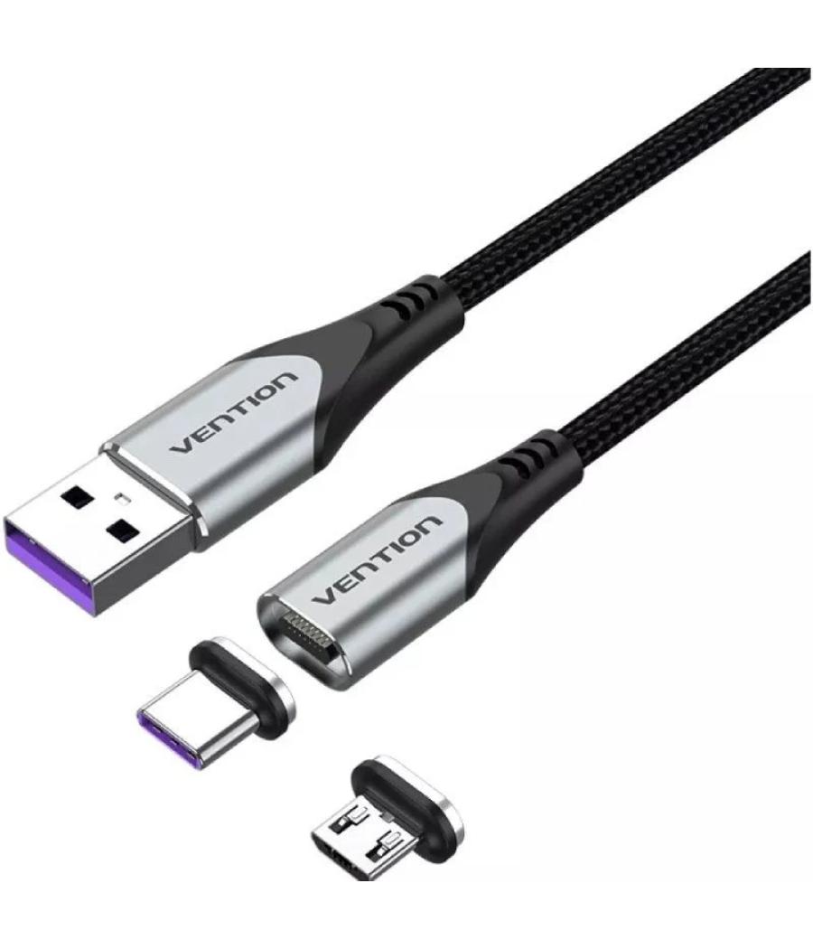 Cable usb-a magnetico con adaptador microusb/m usb-c/m 0.5 m gris vention