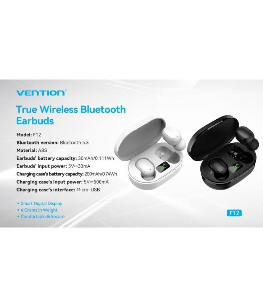 Auriculares bluetooth vention tiny t16 f12b0 con estuche de carga/ autonomía 7h/ negros