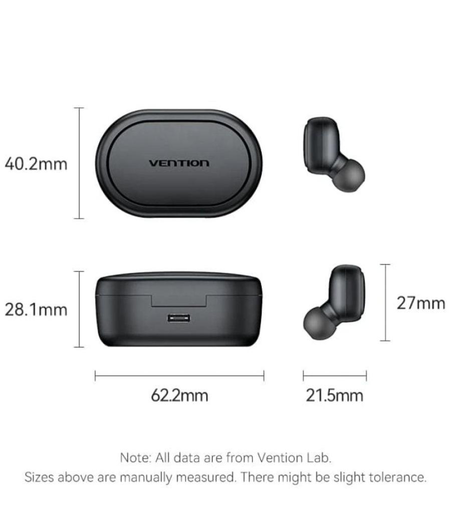 Auriculares bluetooth vention tiny t15 nbdb0 con estuche de carga/ autonomía 7h/ negros