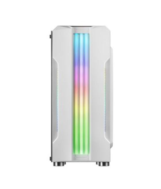 Caja atx semitorre gaming mars gaming mck white frontal con triple franja led rgb y ventilador trasero ring rgb 12cm lateral