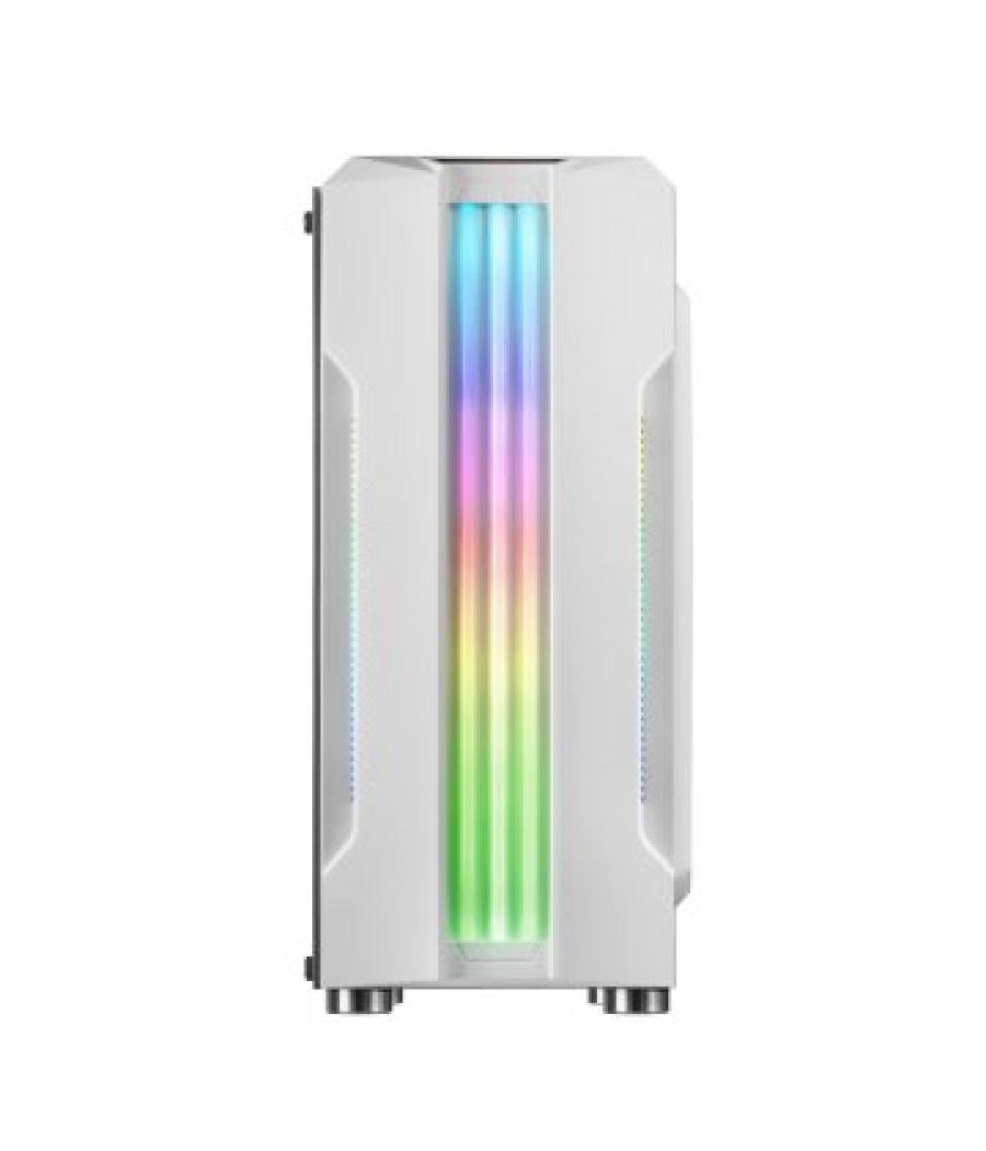 Caja atx semitorre gaming mars gaming mck white frontal con triple franja led rgb y ventilador trasero ring rgb 12cm lateral