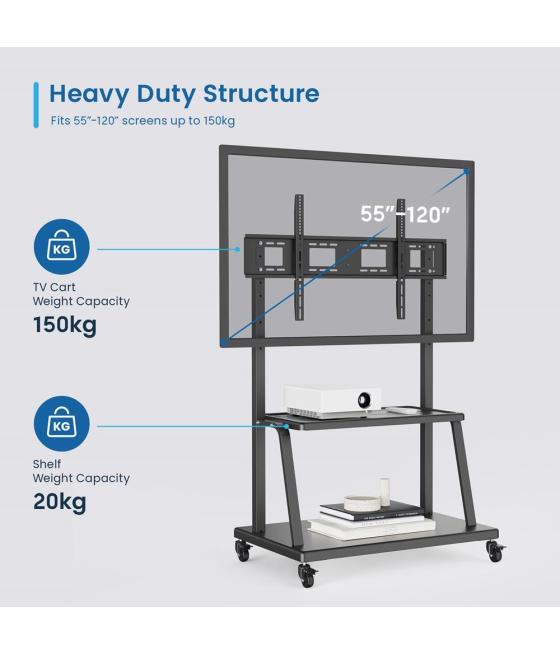 Soporte suelo con ruedas ewent vesa hasta 120pulgadas 1000x600mm max 120kg