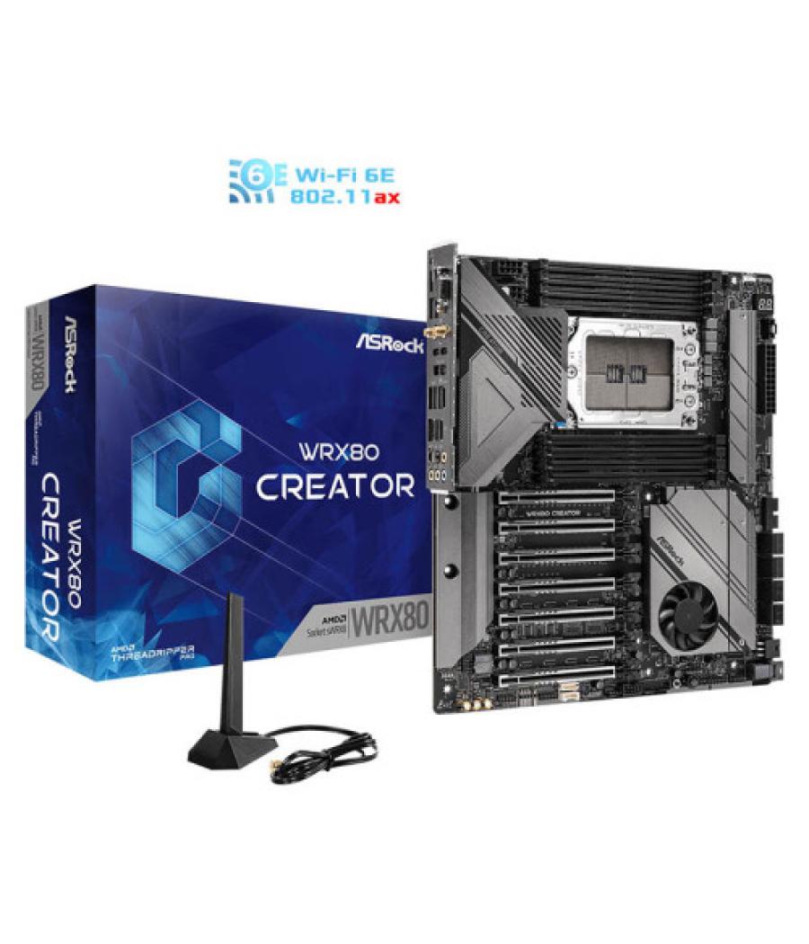 Placa asrock wrx80 creator r2.0,amd,str5,wrx80,8ddr4,2tb,vga+2mdp,8sata3+2m.2,2x 10 gigabitlan+wifi6e+bt,usb3.2,eeb