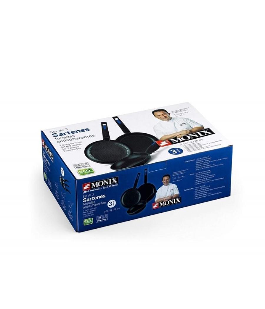 Pack 3 sartenes forjadas monix - ø18/ø22/ø26 - aluminio forjado - antiadherente gran calidad - para todo tipo de encimeras - man