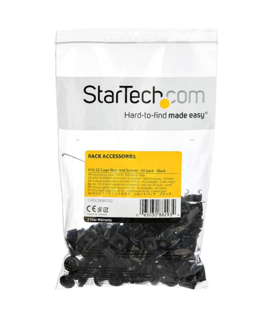 StarTech.com Paquete de 50 Tuercas Enjauladas y Tornillos 10-32 con Arandelas para Armario Rack de Servidores - Equipos de Red u