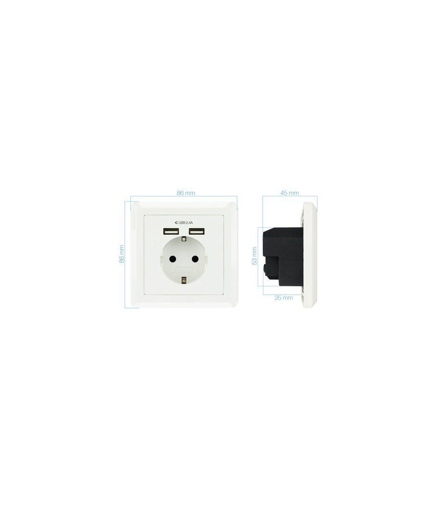 Nanocable Base de enchufe de pared tipo schuko con 2 tomas USB Max. 2.4A, blanca - Imagen 4