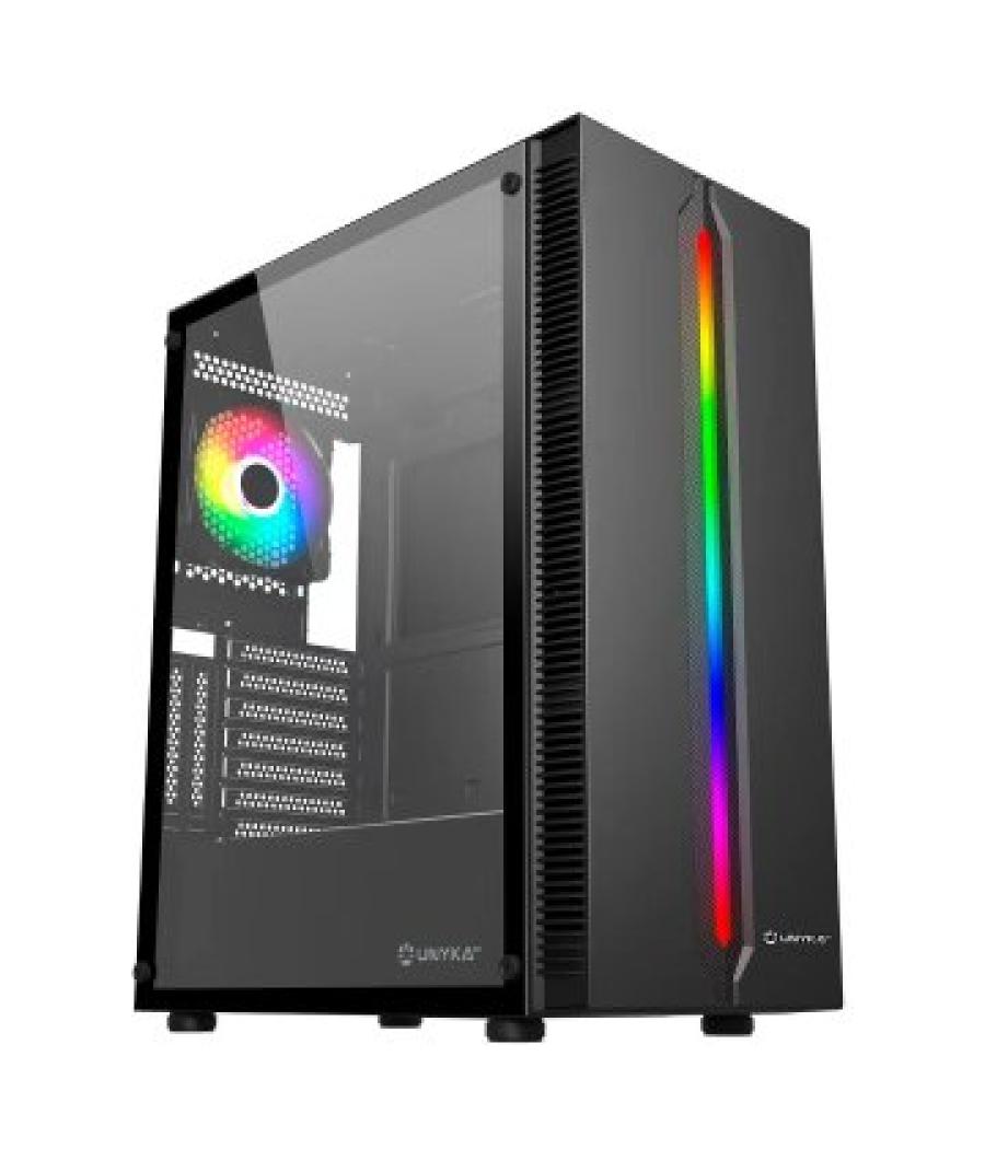 Caja atx unyka lumina 205 black led argb usb's 3,0 ventilador 120mm rgb cristal lateral templado 2bahías 3,5” slot de expan