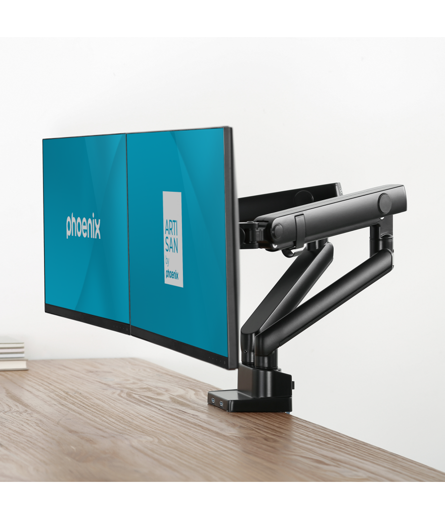 Phoenix mstand2 brazo articulado resorte de gas para doble monitor hasta 27 vesa 75 x 75 - 100 x 100 incluye 2 usb