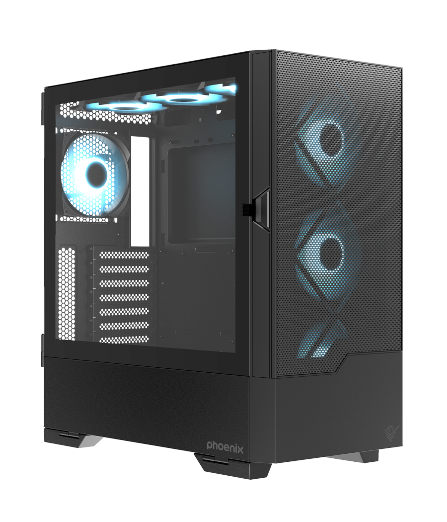 Caja gaming phoenix ember atx doble cristal templado con soporte para gpu