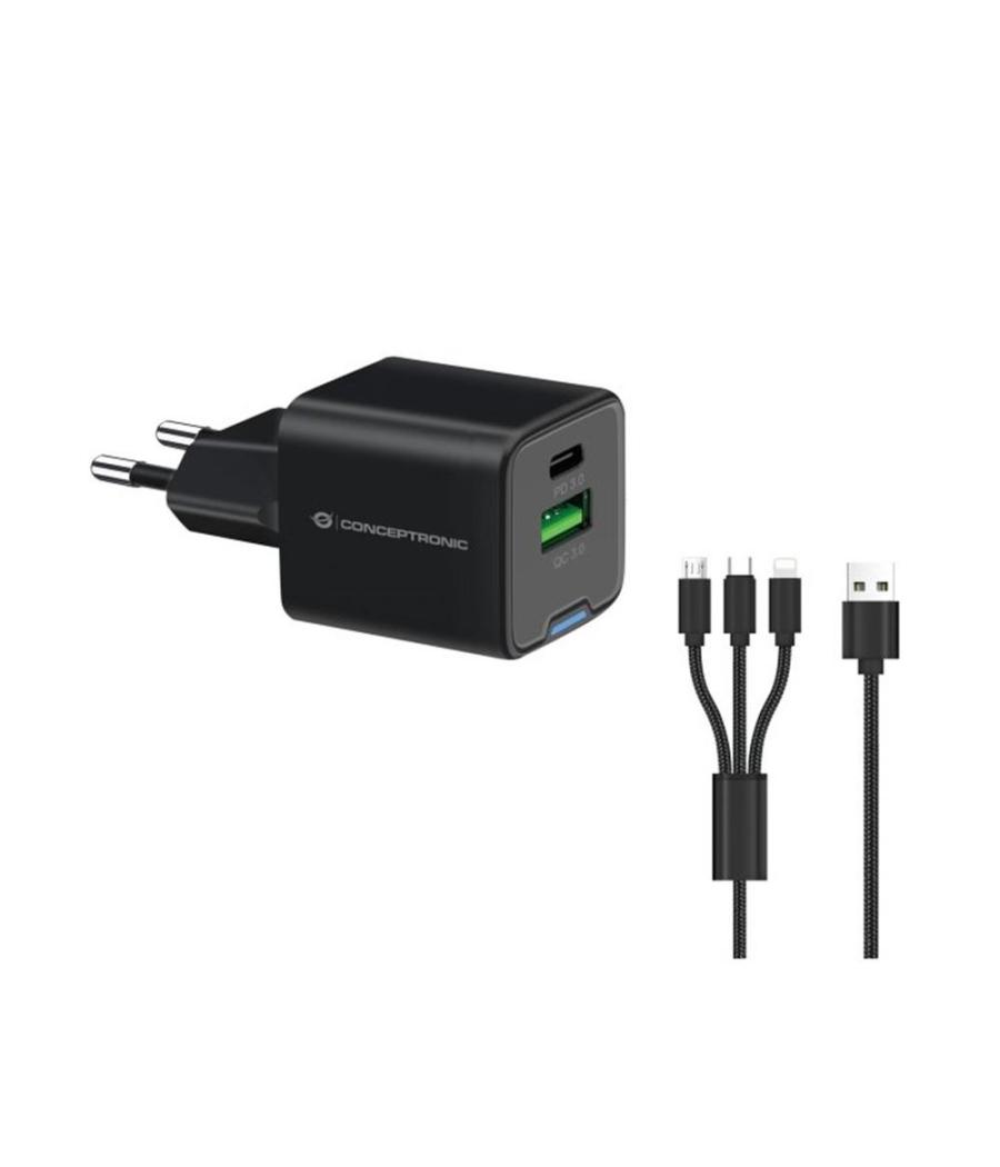 Cargador de pared conceptronic althea16b 33w + cable usb 3.0 3 en 1