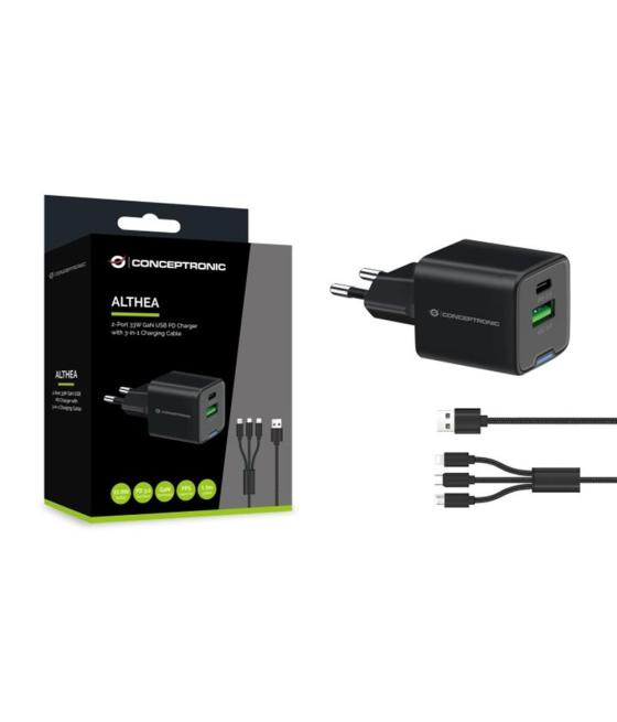 Cargador de pared conceptronic althea16b 33w + cable usb 3.0 3 en 1