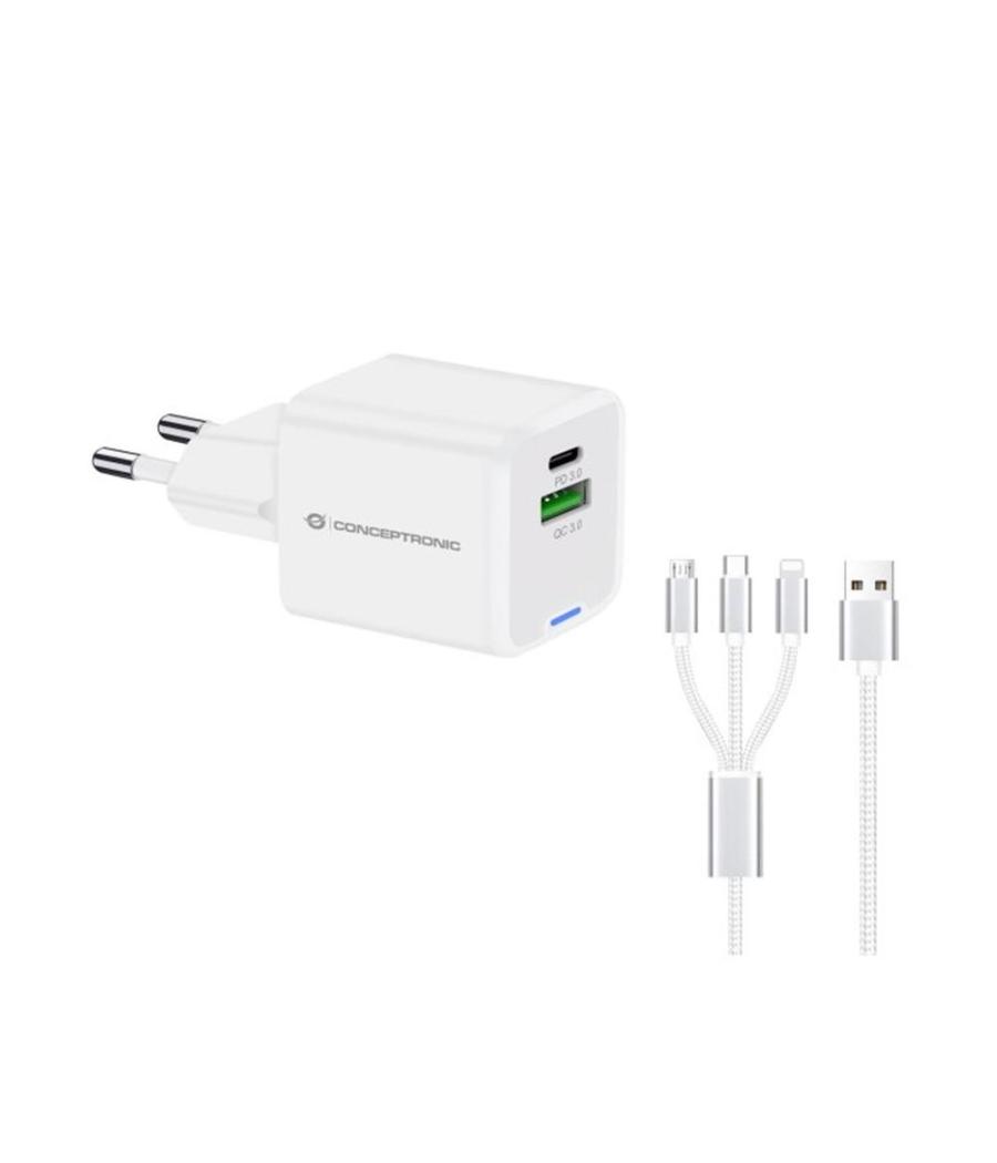 Cargador de pared conceptronic althea16w 33w + cable usb 3.0 3 en 1 blanco