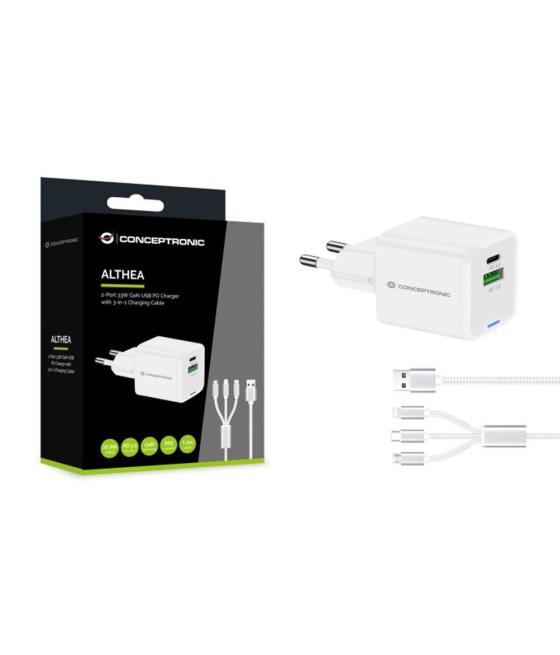 Cargador de pared conceptronic althea16w 33w + cable usb 3.0 3 en 1 blanco