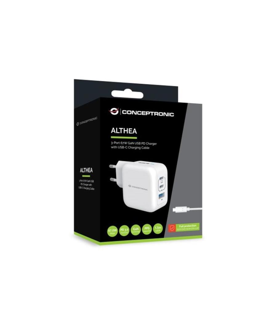 Cargador de pared conceptronic althea17w 67w + cable usb tipo c blanco