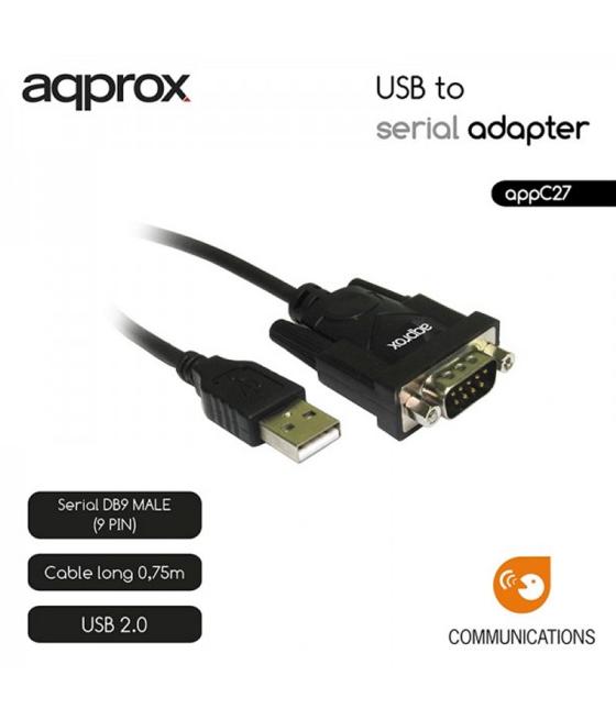 Approx appc27 adaptador usb a serie db9m 0,75 m.