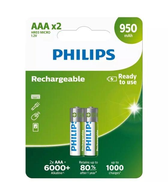 Pack de 2 pilas aaa philips r03b2a95/10/ 1.2v/ recargables