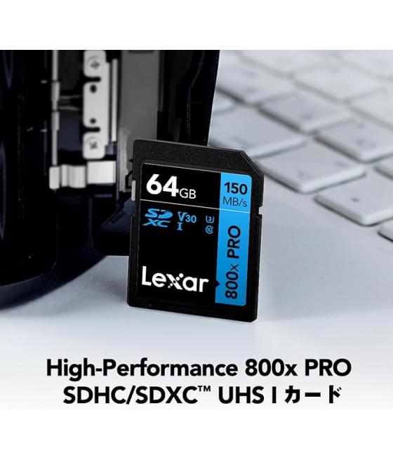 Lexar 64gb professional 800x pro sdxc uhs-i cards, up to 150mb/s read, c10 v30 u3