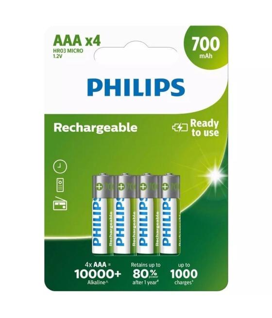 Pack de 4 pilas aaa philips r03b4a70/10/ 1.2v/ recargables