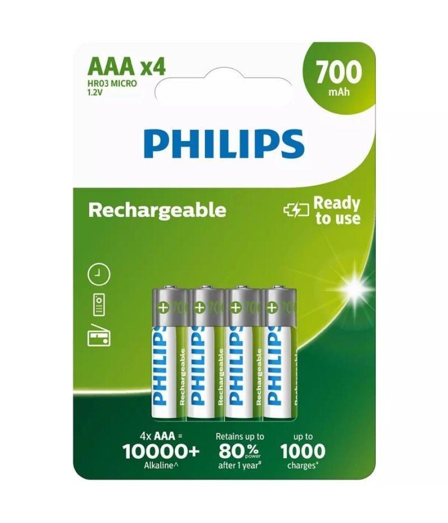 Pack de 4 pilas aaa philips r03b4a70/10/ 1.2v/ recargables