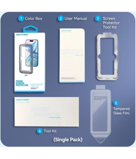 Protector de pantalla de cristal templado vention kuitca-10 para iphone 13 + herramienta de instalación antipolvo