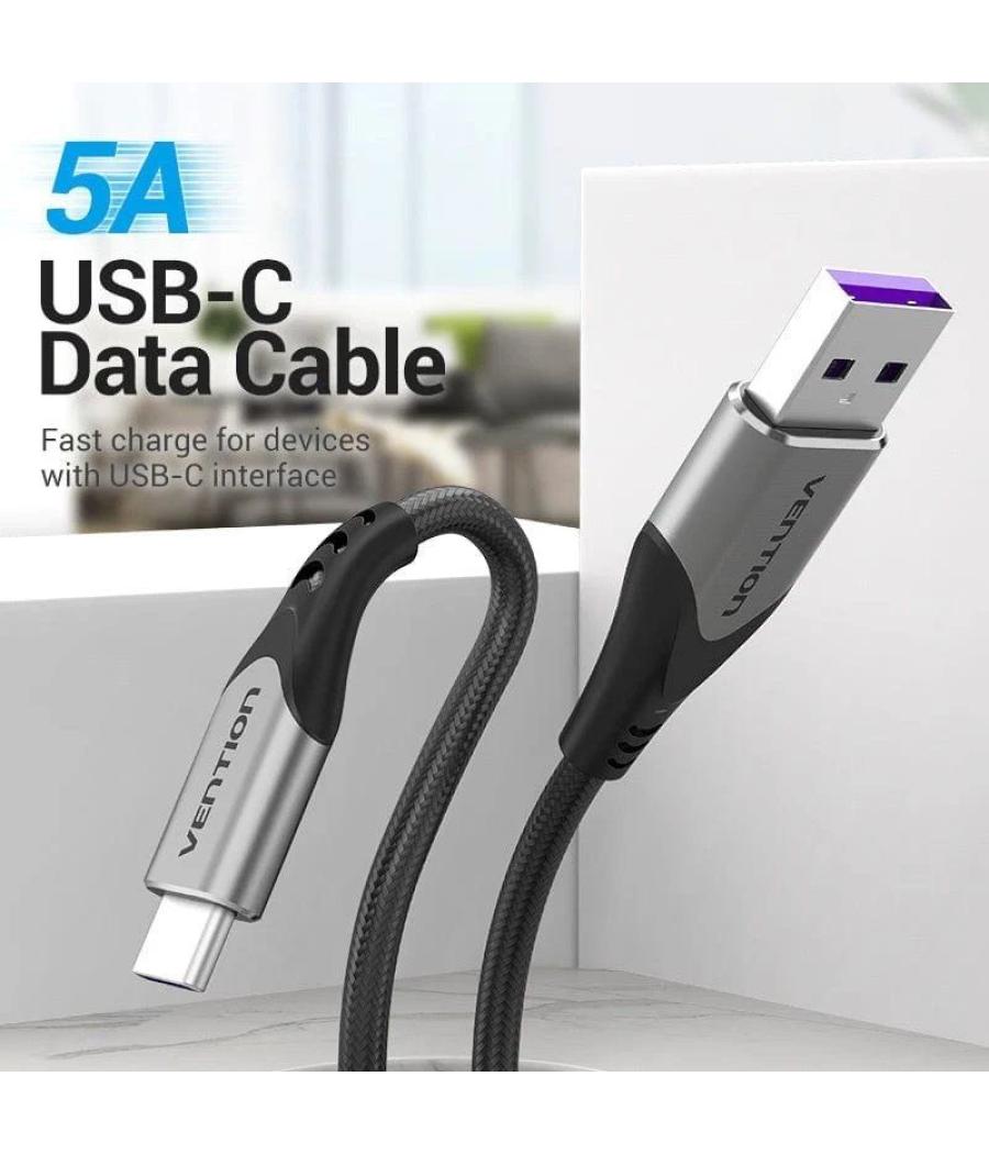 Cable usb 2.0 tipo-c vention cofhg/ usb tipo-c macho - usb macho/ hasta 100w/ 480mbps/ 1.5m/ gris