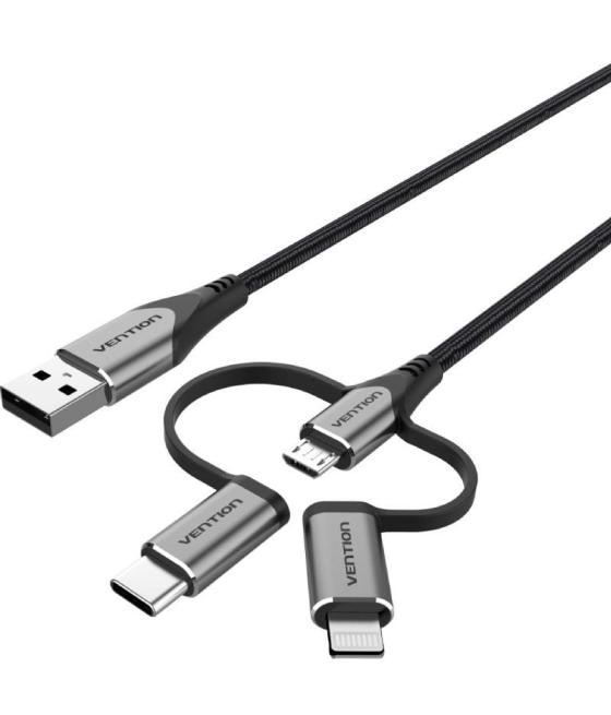 Cable usb 2.0 tipo-c vention cqjhf/ usb macho/ usb tipo-c macho - microusb macho - lightning macho/ 480mbps/ 1m/ gris
