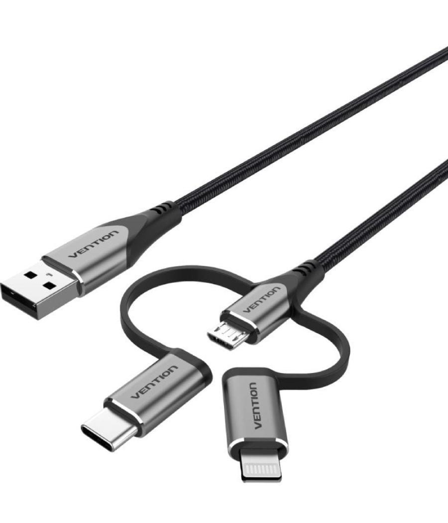 Cable usb 2.0 tipo-c vention cqjhf/ usb macho/ usb tipo-c macho - microusb macho - lightning macho/ 480mbps/ 1m/ gris