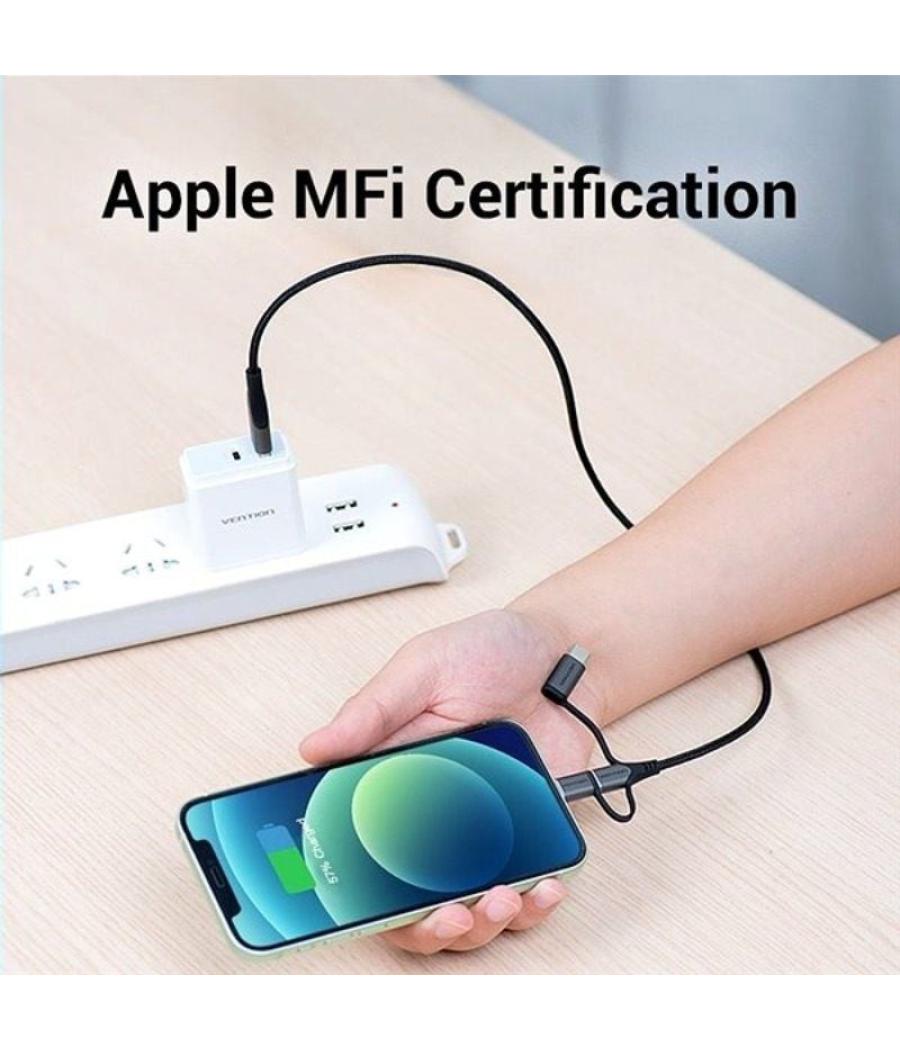 Cable usb 2.0 tipo-c vention cqjhf/ usb macho/ usb tipo-c macho - microusb macho - lightning macho/ 480mbps/ 1m/ gris