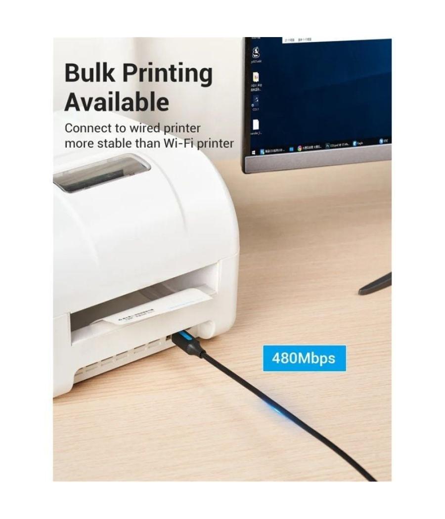 Cable usb 2.0 tipo-c vention cqubh/ usb tipo-b macho - usb tipo-c macho/ 480mbps/ 2m/ negro