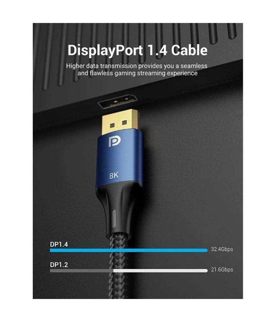 Cable vention hcelf/ displayport macho - displayport 8k macho/ 3m/ azul
