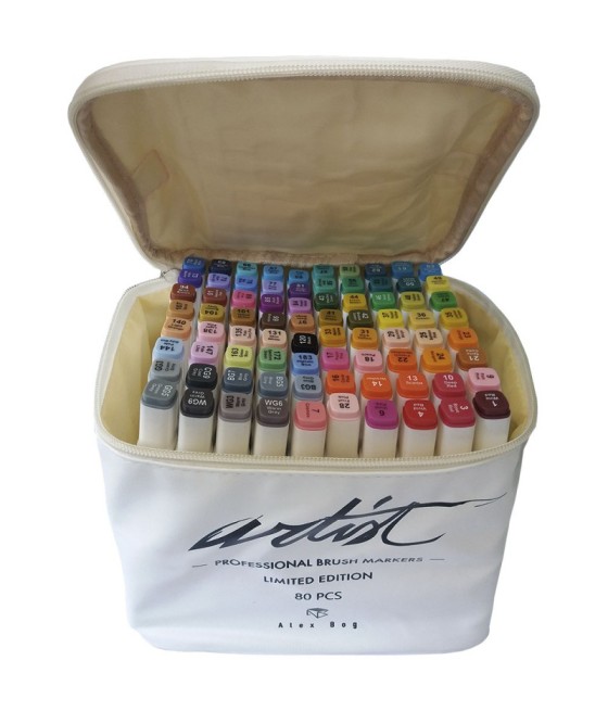 Alex bog rotuladores canvas luxe professional brush market doble punta biselada/pincel c/surtidos estuche 80 ud