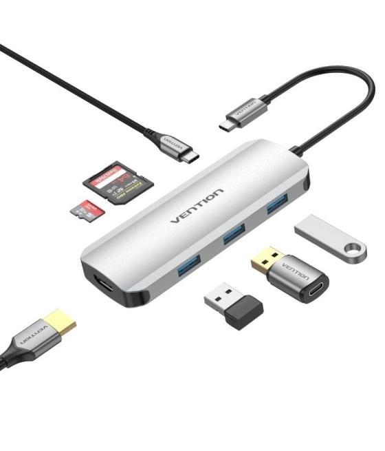 Docking usb tipo-c vention tojhb/ 1xhdmi/ 3xusb/ 1xusb tipo-c/ 1xlector tarjetas/ gris