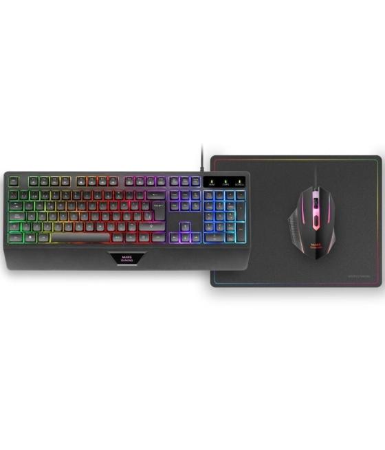 Pack gaming mars gaming mcp124/ teclado h-mech + ratón óptico + alfombrilla/ negro