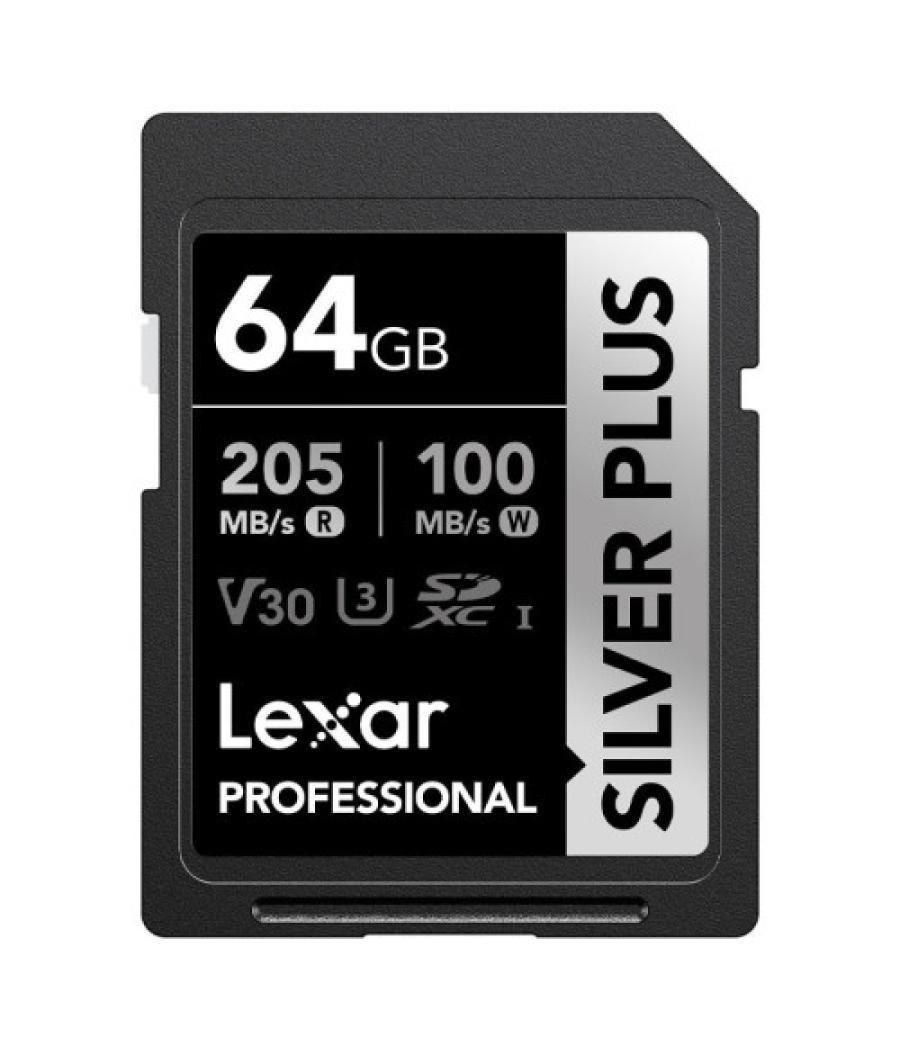 Lexar 64gb professional silver plus sdxc uhs-i cards, up to 205mb/s read 100mb/s write c10 v30 u3