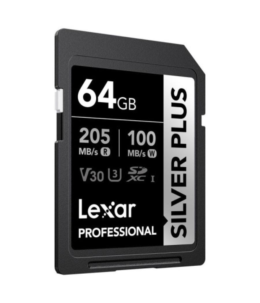 Lexar 64gb professional silver plus sdxc uhs-i cards, up to 205mb/s read 100mb/s write c10 v30 u3