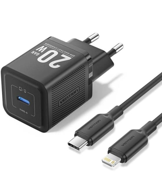 Cargador gan de pared vention tz-fepb0-eu-02/ 1xusb tipo-c + cable lightning/ 20w