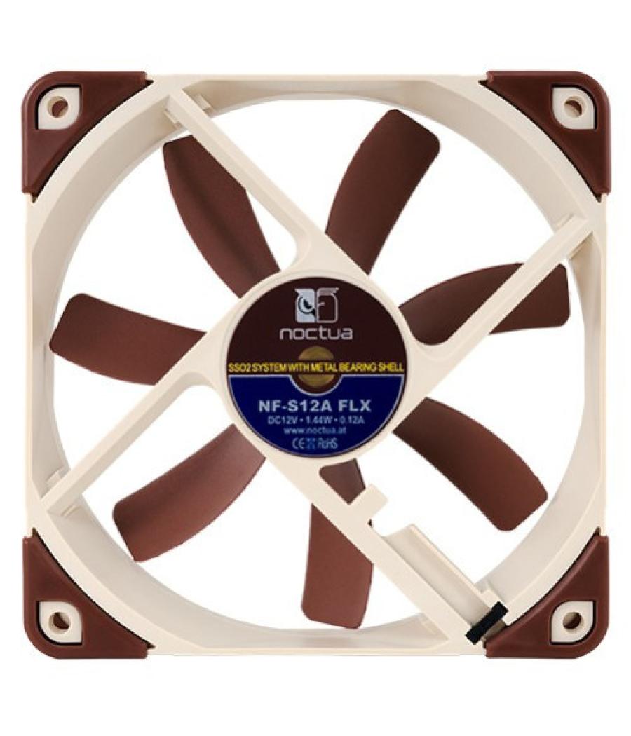 Noctua ventilador caja nf-s12a-flx, 120mm fan, 120x120x25mm, 12v, 1200rpm/900rpm/700rpm, 17,8 db(a), 107,5 m3/h, 1,19 mm h2o, 3 