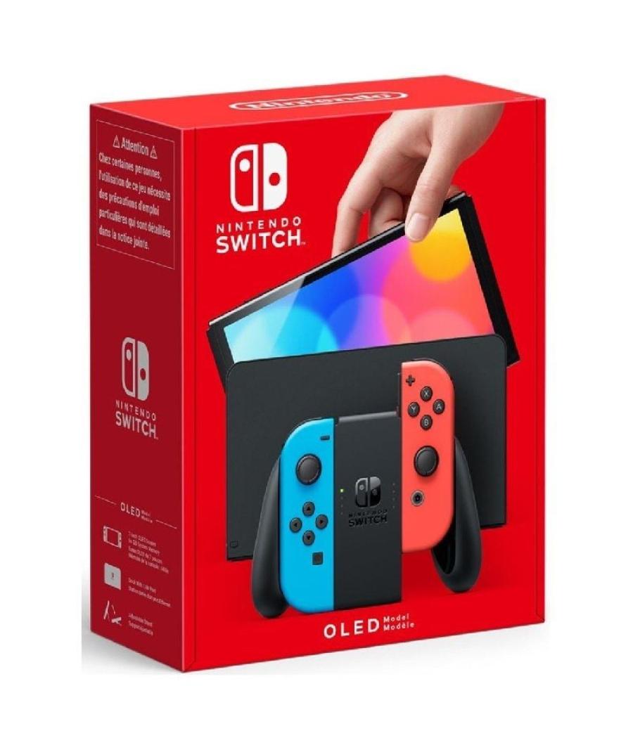 Nintendo switch versión oled azul neón/rojo neón/ incluye base/ 2 mandos joy-con