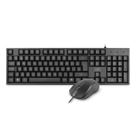 1life - kit teclado y ratón óptico 1000 dpi con cables - diseño slim - plug&play - negro