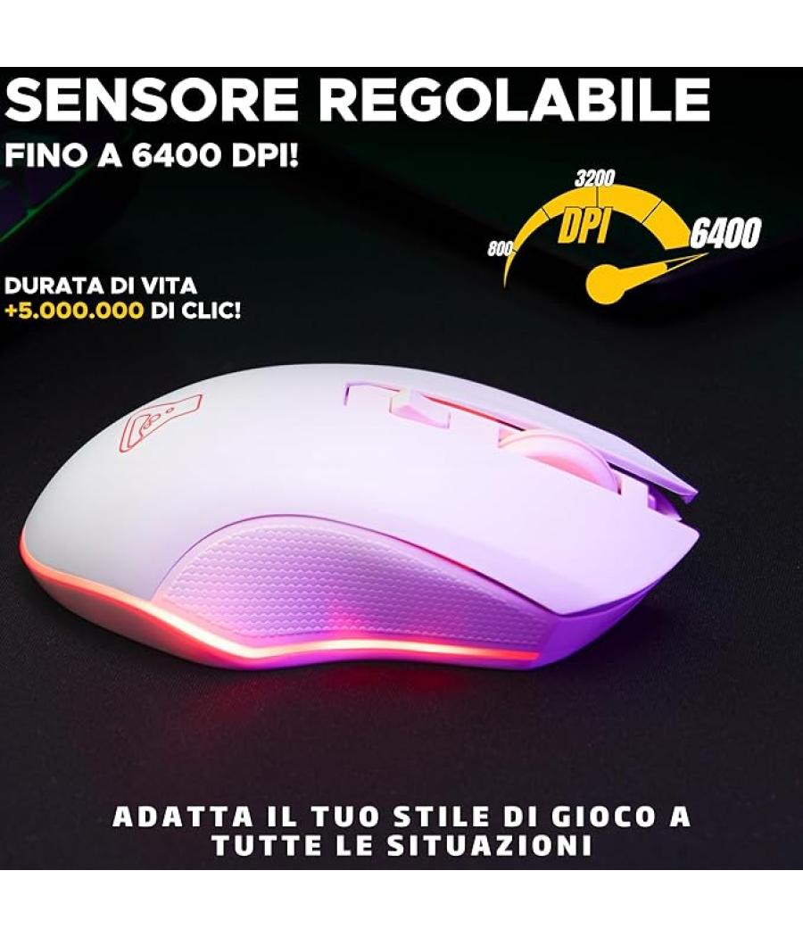 Gaming mouse wireless - 6400 dpi - white