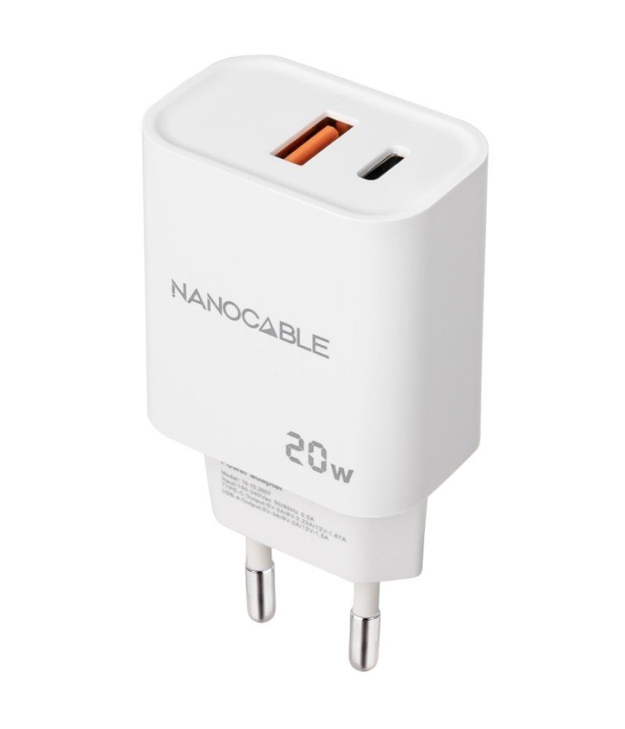 Cargador de pared nanocable 10.10.2007/ 1xusb/ 1xusb tipo-c/ 20w/ blanco