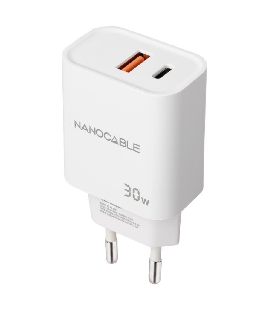 Cargador de pared nanocable 10.10.2011/ 1xusb/ 1xusb tipo-c/ 30w/ blanco